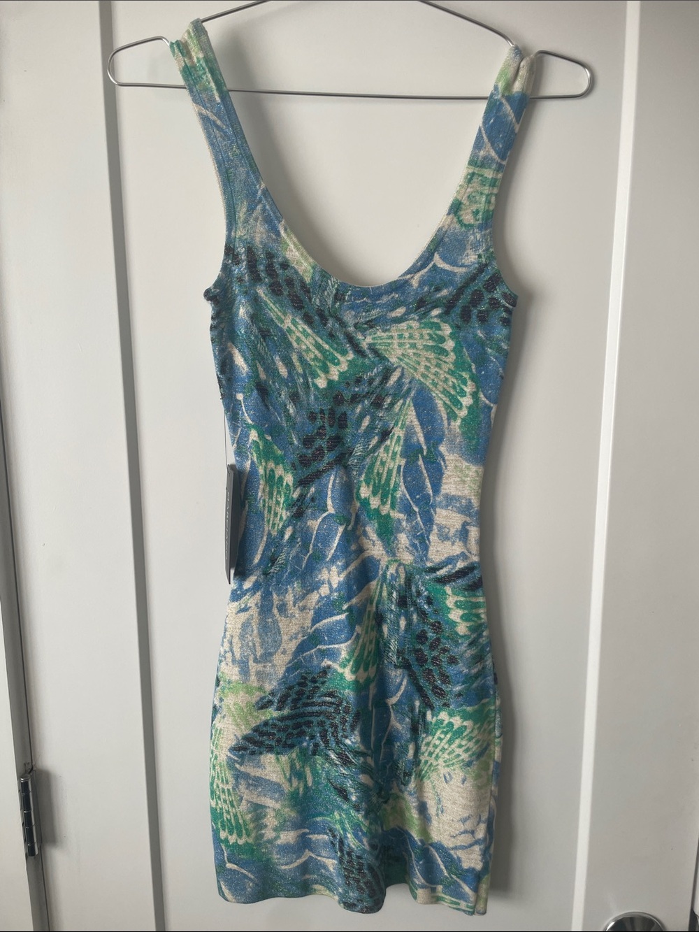 Marciano Blue and Green Abstract Knit Tank Dress